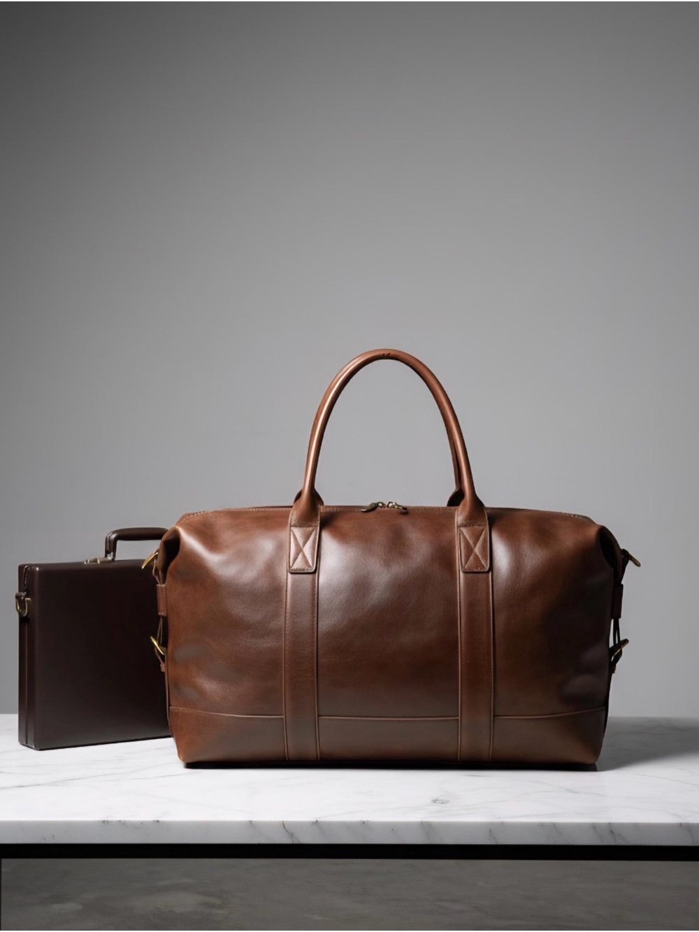 NWOT Brown Leather Weekender Duffle Bag